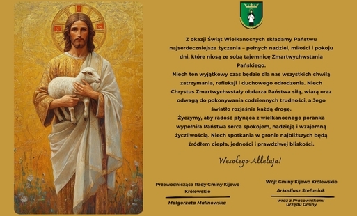 Życzenia wielkanocne na 2026 rok wraz z obrazkiem Jezusa trzymającego małą owieczkę