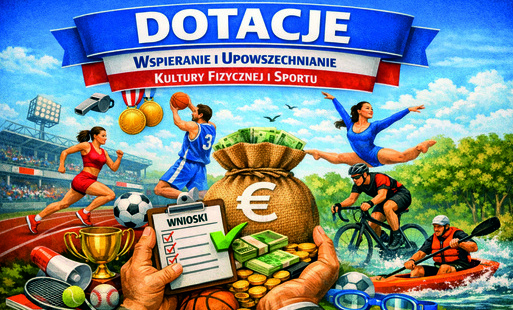 Kilka dyscyplin sportowych, dłonie trzymające pieniądze i listę wniosków