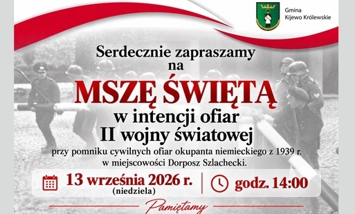 Plakat o obchodach upamiętniających 86 rocznicę wybuchu II wojny światowej oraz napaści Sowietów na Polskę przy pomniku cywilnych ofiar okupanta niemieckiego z 1939 r. w miejscowości Dorposz Szlachecki